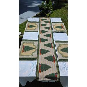 Christmas Table Runner and Placemat‎ Set, Holiday Tree Design, Festive Decor